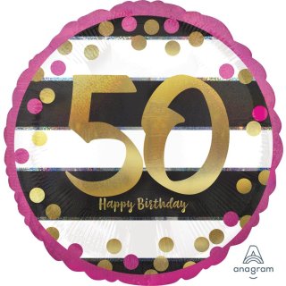 Luftballon Zahl 50 Happy Birthday Gold Pink Folie &oslash;45cm
