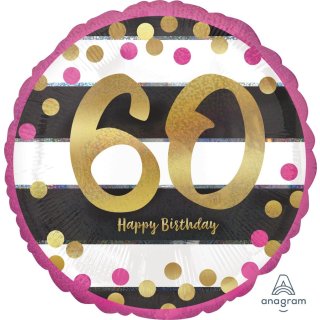 Luftballon Zahl 60 Happy Birthday Gold Pink Folie &oslash;45cm