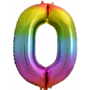 Globos Folienballon -Zahl 0- Regenbogen Folie 86cm-1St