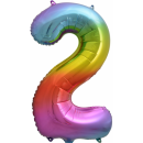 Globos Folienballon -Zahl 2- Regenbogen Folie 86cm-1St