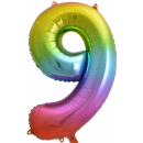 Globos Folienballon -Zahl 9- Regenbogen Folie 86cm-1St