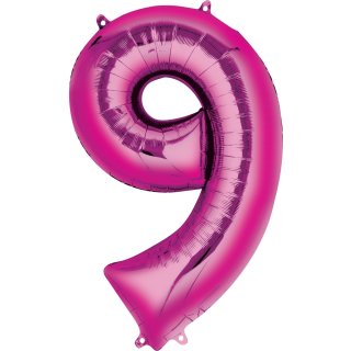 Luftballon Zahl 9 Pink Folie ca 35cm