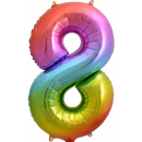 Globos Folienballon -Zahl 8- Regenbogen Folie 86cm-1St