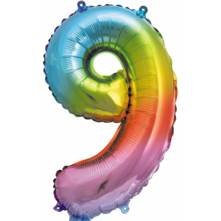 Globos Folienballon -Zahl 9- Regenbogen 35cm-1St