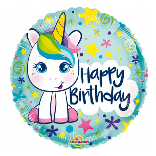 Conver Folienballon Einhorn Happy Birthday Grün ø46cm-1St