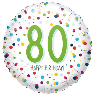 Luftballon -Zahl 80- Happy Birthday Konfetti Mix Folie ø45cm