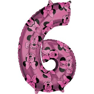 Anagram Folienballon -Zahl 6- Minnie Maus Rosa Folie 66cm-1St