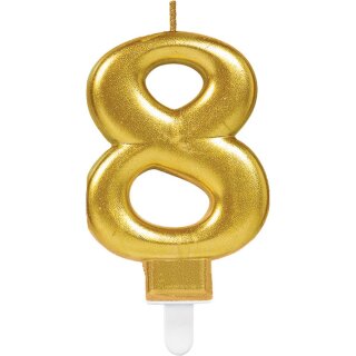 Godan Tortenkerze Zahl 8 Gold funkelnd Metalic Höhe 9,3 cm 20St-1Set