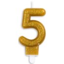 Globos Tortenkerze Zahl 5 Gold Metalic funkeln Höhe...