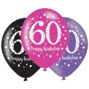 6 Luftballons Zahl 60 Happy Birthday Pink &oslash;28cm