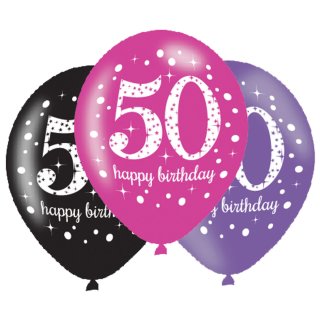 6 Luftballons Zahl 50 Happy Birthday Pink &oslash;28cm