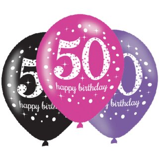 Riethmüller Luftballon -Zahl 50- ø28cm Happy Birthday Mix-6St
