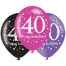 6 Luftballons Zahl 40 Happy Birthday Pink &oslash;28cm
