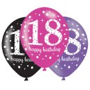 6 Luftballons Zahl 18 Happy Birthday Pink ø28cm