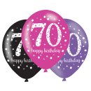 6 Luftballons -Zahl 70- Happy Birthday Mix ø28cm