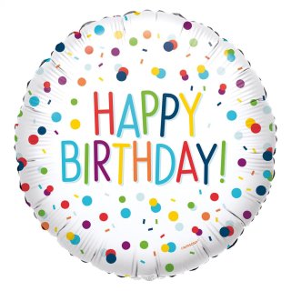 Luftballon Happy Birthday Confetti Folie &oslash;45cm rund