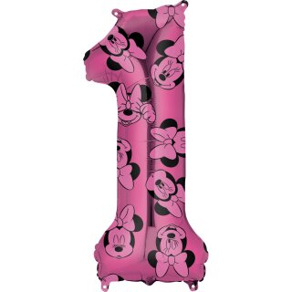 Anagram Folienballon -Zahl 1- Minnie Maus Rosa Folie 66cm-1St