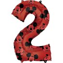 Luftballon -Zahl 2- Mickey Maus Rot Folie 66cm