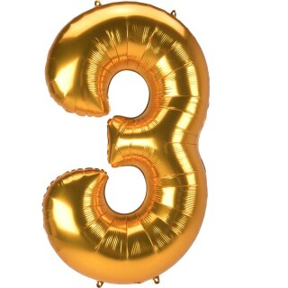 Anagram Folienballon -Zahl 3- Gold 134cm-1St