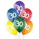 6 Luftballons Zahl 30 Mix Metallic &oslash;30cm