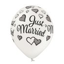 6 Luftballons Just Married Herzen Metallic &oslash;30cm