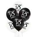 6 Luftballons Zahl 18 Happy Birthday Schwarz-Weiß...