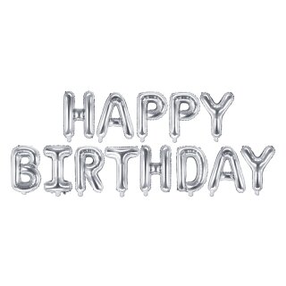Partydeco Folienballon-Set Happy Birthday Silber 340cm x 35cm-1St