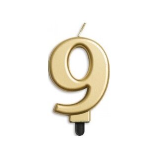 Globos Tortenkerze Zahl 9 Gold Metallic Höhe 7,8cm-1St