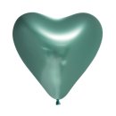 100 Herzballons Gr&uuml;n Spiegeleffekt &oslash;30cm