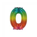 Luftballon Zahl 0 Regenbogen-Silber Folie ca 76cm