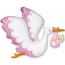 Flexmetal Folienballon Storch mit Baby Rosa 110cm-1St