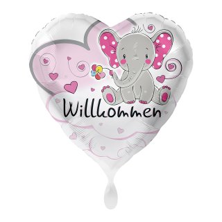 Luftballon Willkommen Elefant Rosa Folie ø43cm