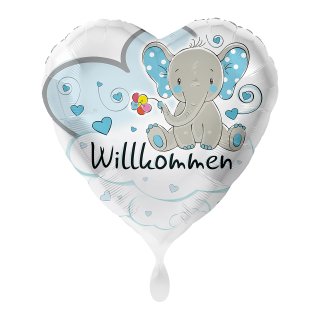 Luftballon Willkommen Elefant Blau Folie ø43cm