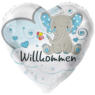 Premioloon Folienballon Willkommen Elefant Blau ø43cm-1St