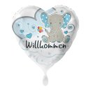 Herzballon Willkommen Elefant Blau Folie ø43cm