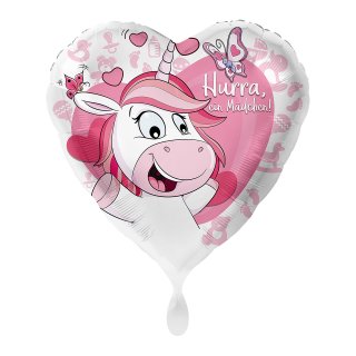 Luftballon Hurra ein Mädchen Einhorn Rosa Folie ø43cm
