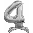 Godan Folienballon -Zahl 4- Silber mit Standfuß...