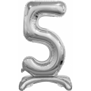 Godan Folienballon -Zahl 5- Silber mit Standfuß...