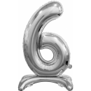 Godan Folienballon -Zahl 6- Silber mit Standfuß...