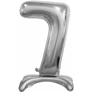 Godan Folienballon -Zahl 7- Silber mit Standfuß  stehend 74cm-1St