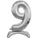 Godan Folienballon -Zahl 9- Silber mit Standfuß...