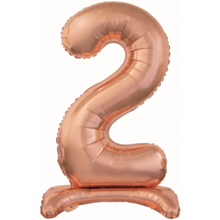 Godan Folienballon -Zahl 2- Rosegold mit Standfuß stehend 74cm-1St