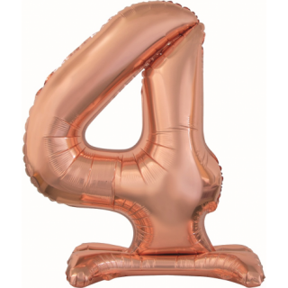 Godan Folienballon -Zahl 4- Rosegold mit Standfuß stehend 74cm-1St