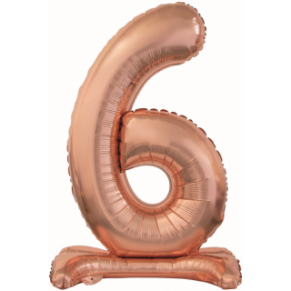 Godan Folienballon -Zahl 6- Rosegold mit Standfuß stehend 74cm-1St