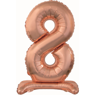 Godan Folienballon -Zahl 8- Rosegold mit Standfuß stehend 74cm-1St