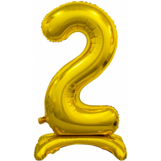 Godan Folienballon -Zahl 2- Gold mit Standfuß  stehend 74cm-1St