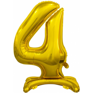 Godan Folienballon -Zahl 4- Gold mit Standfuß  stehend 74cm-1St