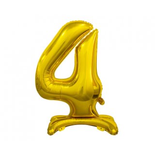 Luftballon -Zahl 4- stehend mit Standfuß Gold Folie ca 74cm nur Für Luftfüllung