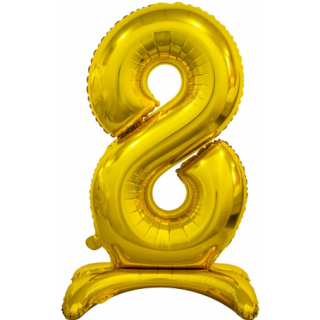 Godan Folienballon -Zahl 8- Gold mit Standfuß  stehend 74cm-1St