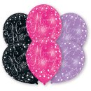 6 Luftballons Happy Birthday Schwarz Pink Violett...